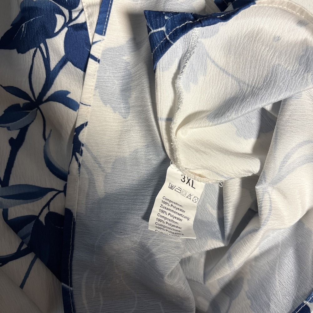 Okamen   Floral Print Smocked Top Blouse Size 3xl white/Blue 3/4 lotus sleeves - Picture 7 of 8